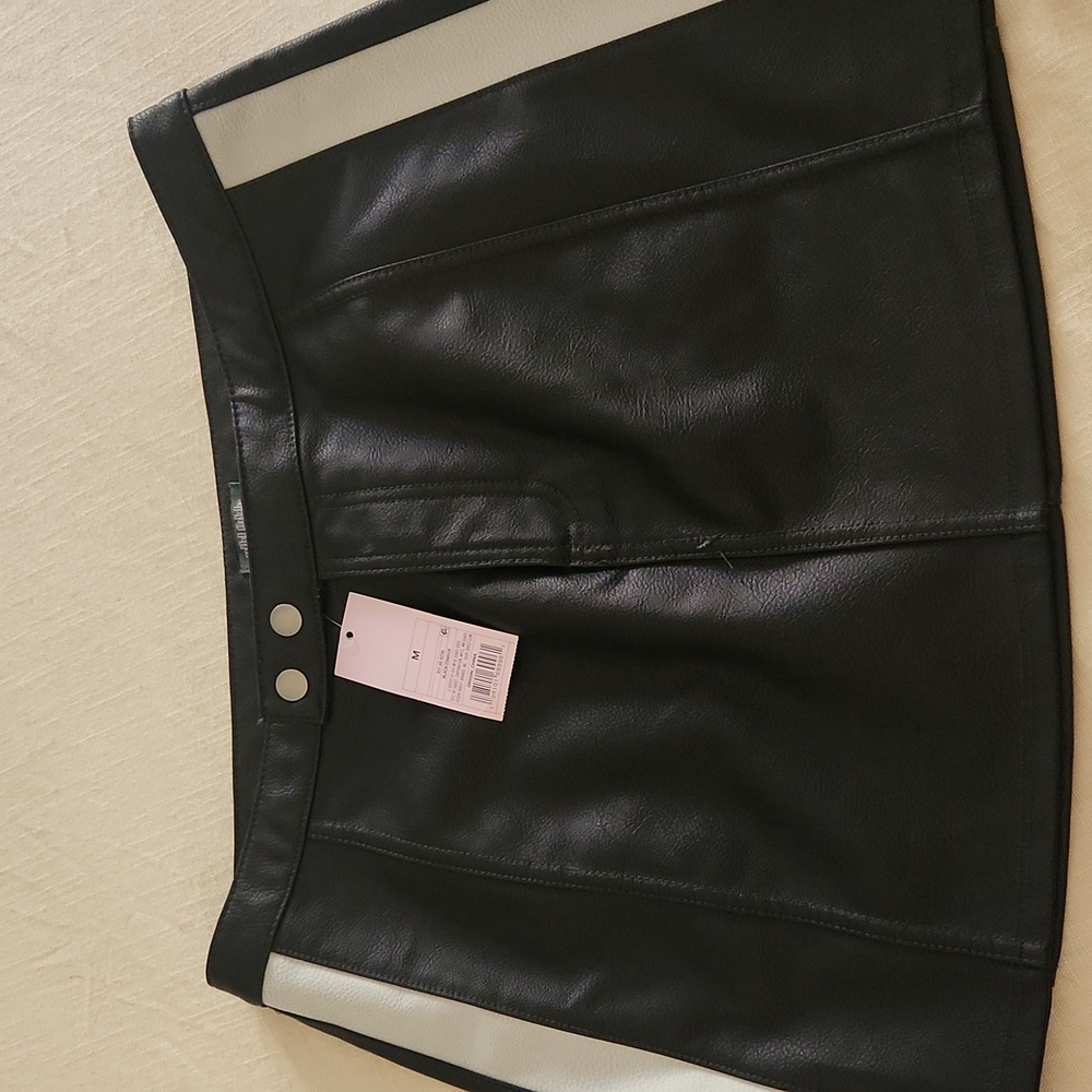 Faux Leather Moto Skirt Black And White
